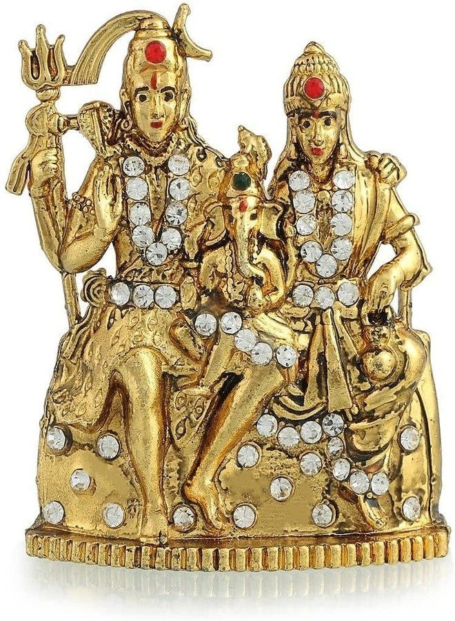 GCT Lord Shiv Parivar Idol Shiva Parvati Ganesha Family Statue Shankar Murti (B-108) Gold Metal Statue for Home Décor Car Dashboard Mandir Pooja Murti Temple Puja Office Table Showpiece - Image 1